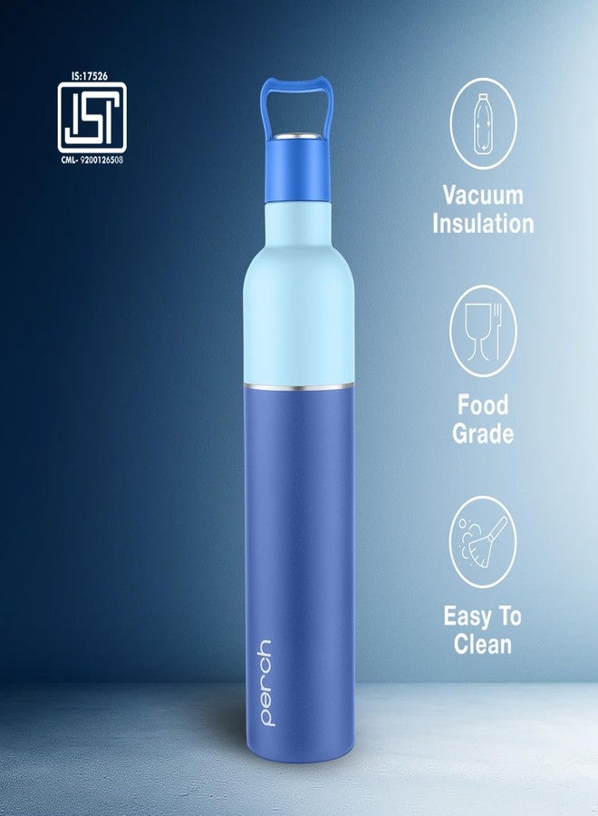 Perch Oasis thermosteel Water Bottle,Hot and Cold,Vacuum Insulated ISI Certified Flask,Steel Water Bottle for Kids | Office (Blue & Denim Blue, 760 ml) - Image 2